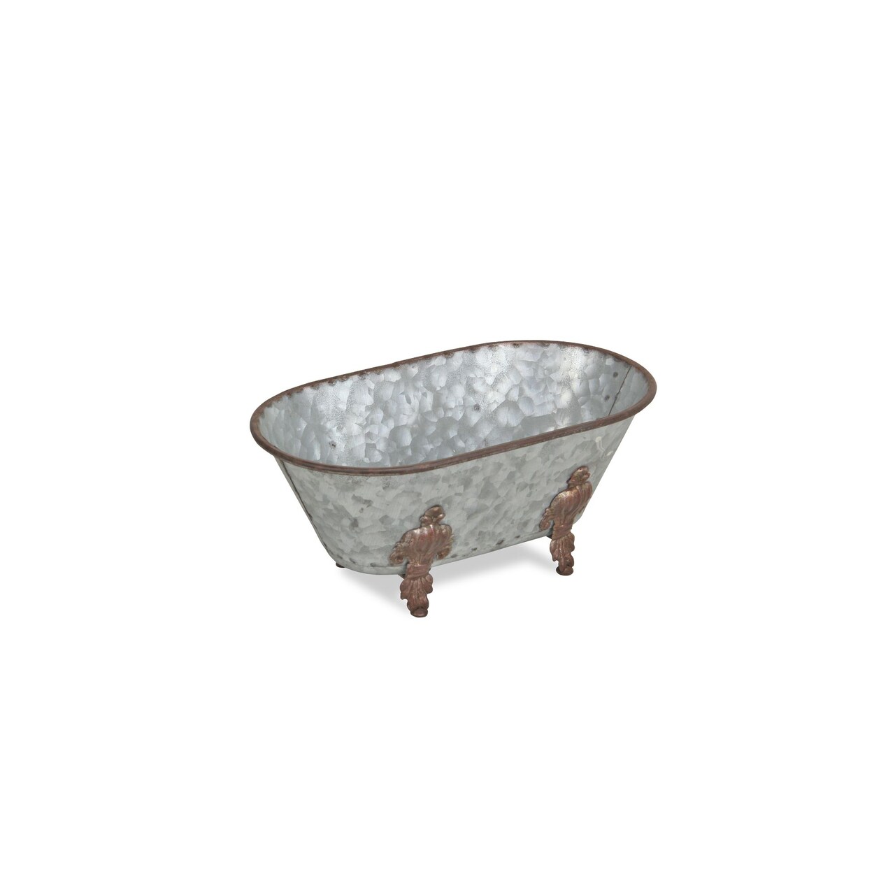 Contemporary Home Living 10" Silver and Brown Galvanized Bathtub Tabletop Decoration
